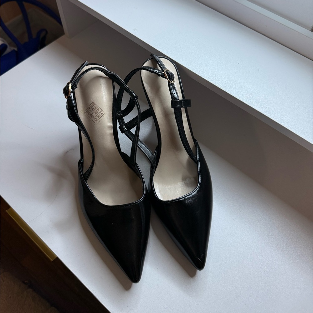 Black Pointed Slingback Pumps